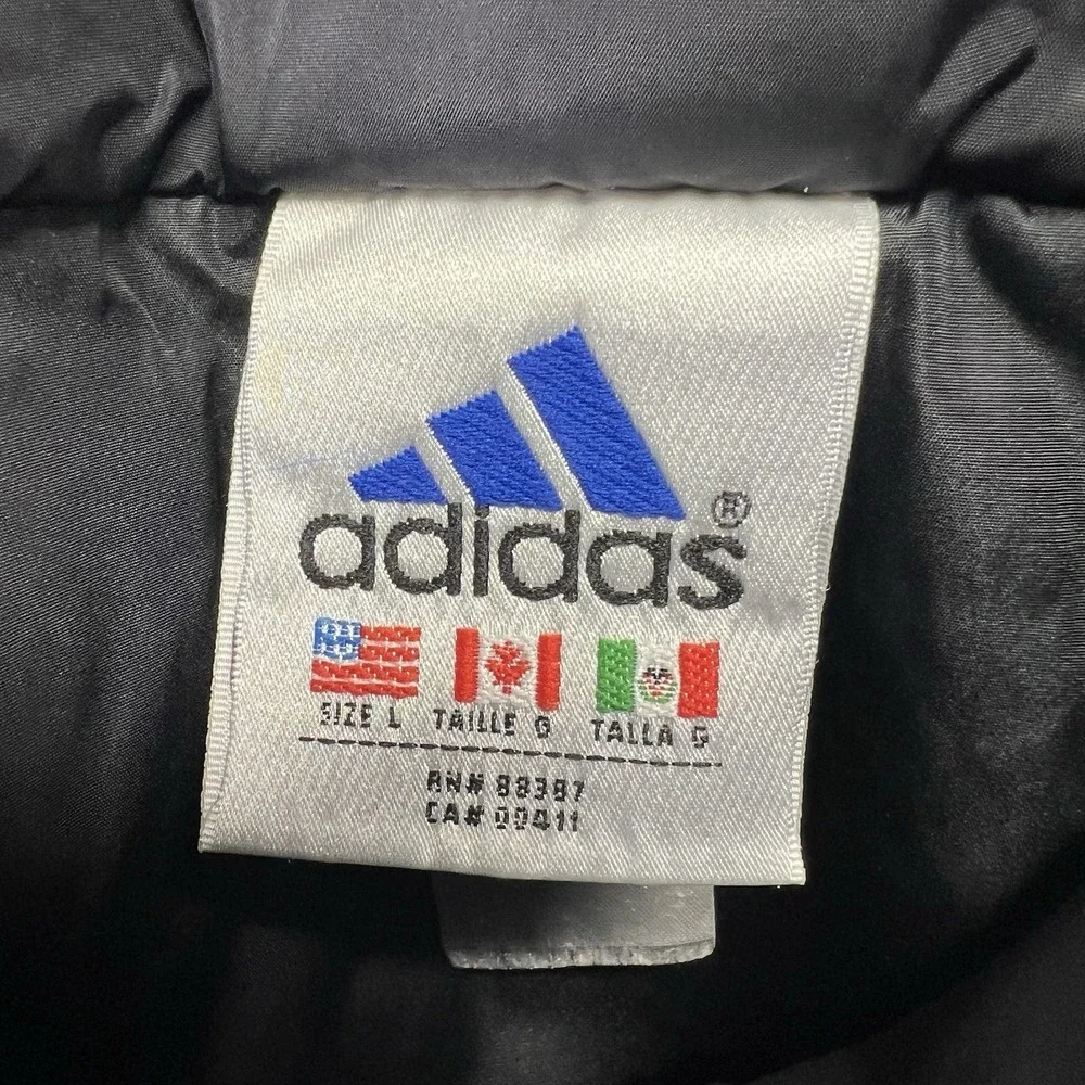 Vintage Adidas Jacket Mens Large Black Zip Hooded Reversible Fleece Windbreaker